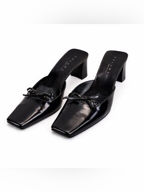 NIB Paloma Made in Italy Black Leather Square Toe Heels 8 Clean Girl Classic